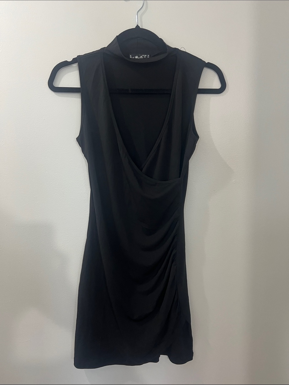 Sleeveless Black Draped V-Neck Dress